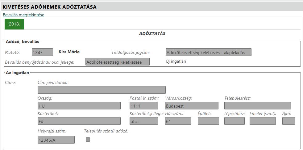 kiszabása műveletek. 16. A Bevallás feldolgozását követően a gombbal az adatokat elmentjük. Adóztatás: 17.