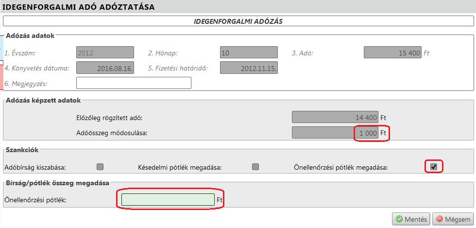 Az Adóösszeg módosulása mezőben a program kiszámolta az eredeti és az önellenőrzött fizetendő adó közötti különbözetet.