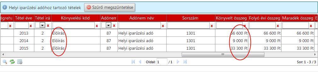 12. Megjelenik a 3 db könyvelési tétel az adózó számlaegyenlegéhez