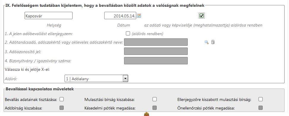 17.A gombra kattintva elmentjük a bevallást. A bevallás elmentése után kivonatos formában megjelennek a berögzített adóztatási adatok, alatta pedig maga a bevallás.