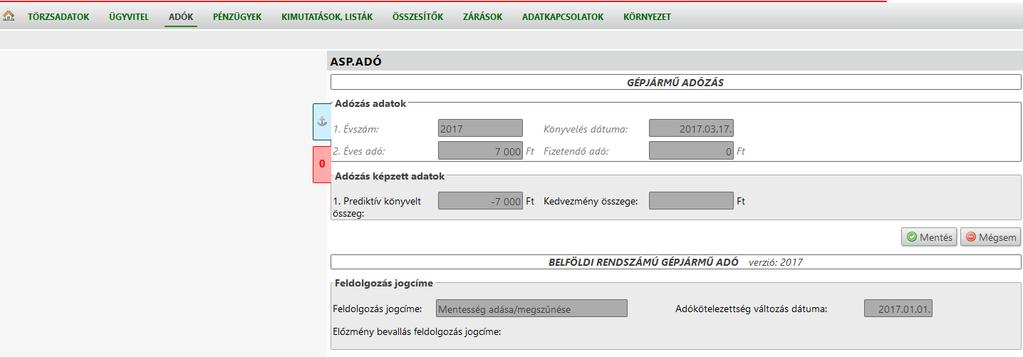 A IV. Az adómentesség jogcíménél ki kell választani az adózóra vonatkozó megfelelő mentességet. Ezek után meg kell adni Az adómentességre való jogosultság kezdetét/végét.