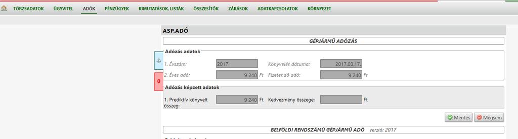 2. Adóztatás A bevallás mentése után az adóztatás felületet jeleníti meg.