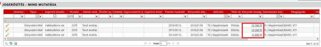 A Pénzügyek/Véglegesítés táblában is láthatóak az adott évekre vonatkozó előírások.