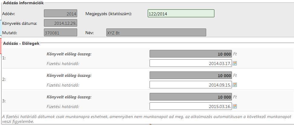 15.A könyvelési tételek visszakeresése nem a bejelentkezésnél, hanem az Adók/Helyi