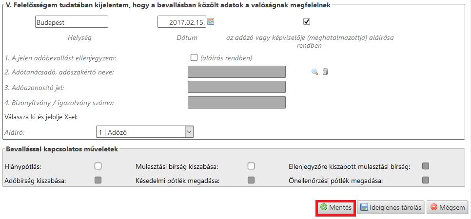 8. Sikeres mentést követően az adóztatási felületre kerülünk, ahol külön