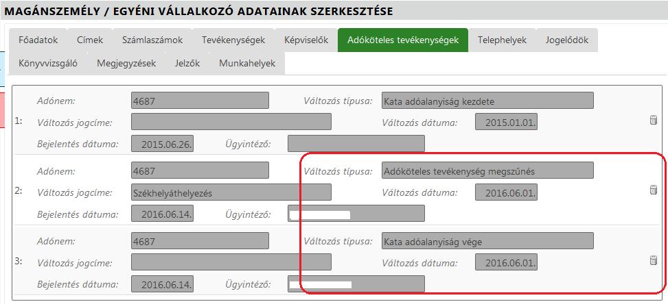 A könyvelési tételek visszakeresése nem a bejelentkezésnél, hanem az Adók/Helyi iparűzési adó/allandó jellegű iparűzési adó menüpontnál történik a KATA-s adózásokra kattintva.