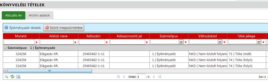 A Pénzügyek/Véglegesítés táblában az egyes könyvelési tételek sorainak elején található Jogerőre