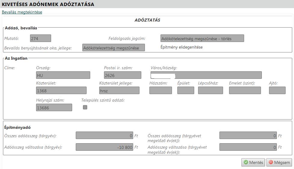 2. A betétlap kitöltése után a Mentés gombra kattintással véglegezzük a