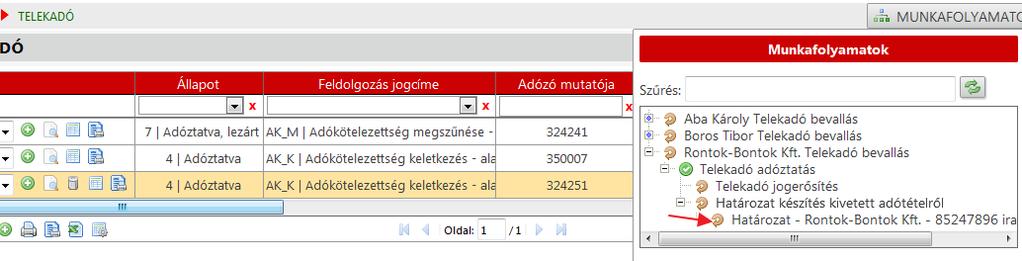 19. Ezt követően a munkafolyamatokat frissítve a határozat kézbesítése (boríték készítés) következik: Ragszám kérését (Borítékok elküldése után integrált rendszerből a Borítékok ellenőrzése gombra