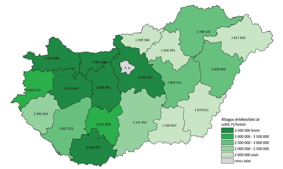 AGROTAX.HU A szőlő művelési ágban nyilvántartott, fél hektárnál nagyobb méretű földrészletek országos szintű átlagára 2.958 ezer forint/hektár volt a tavalyi évben 2.