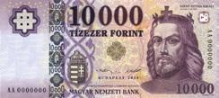 1O OOO FORINTOS BANKJEGY A bankjegy előoldalán a vízjelmező mellett jobbra található a tagolt formájú hologramfólia.