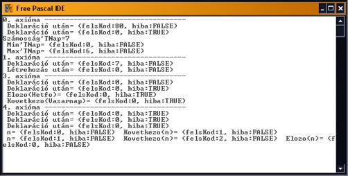 Ezek után a főprogram lényegileg az egyes axiómák hívásából áll. A tesztelő program futás közben. 2. A TÖMB TÍPUSKONSTRUKCIÓ 2.1.