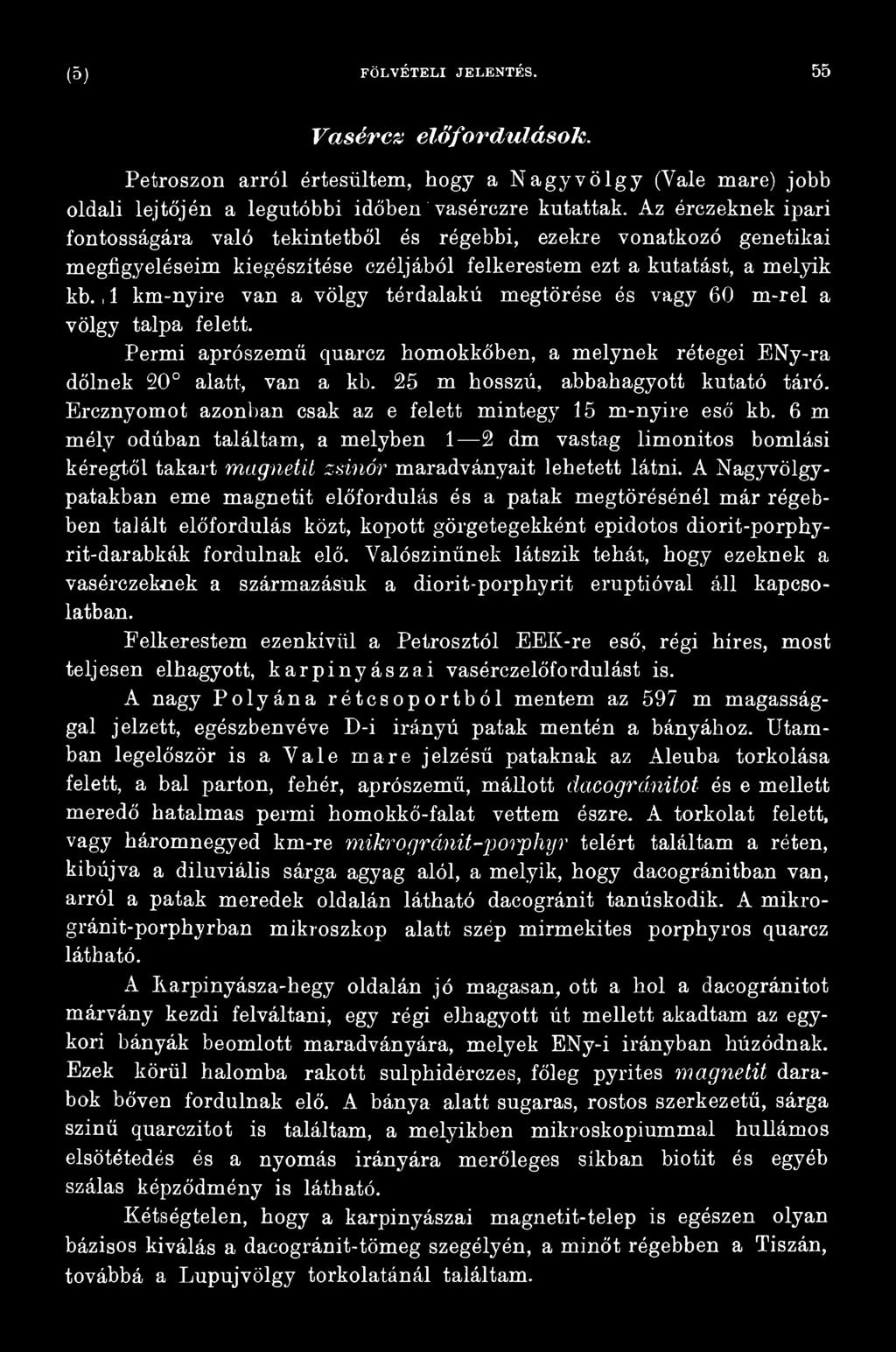 6 m mély odúban találtam, a melyben 1 2 dm vastag limonitos bomlási kéregtől takart m agnetit zsinór maradványait lehetett látni.