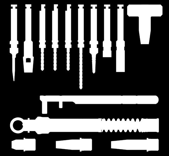 Beültető műszerek 1 2 3 4 5 6 7 8 9 10 11 12 15 14 13 Megnevezés Jellemző méret 1 ándzsahegyű fúró 3t x12/27mm 2 Ínylyukasztó 1,5x10/25mm 3 Fúró, rövid 1,1x10/25mm 4 Fúró, rövid 1,1x10/25mm 5 Fúró,