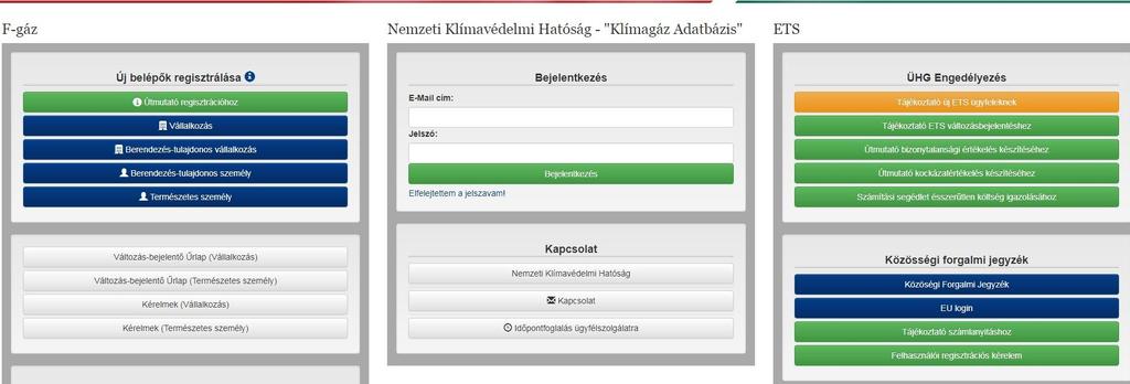 HUNETDATA KLÍMAGÁZ ADATBÁZIS ETS MODUL BELÉPÉS: a korábbi felhasználói névvel