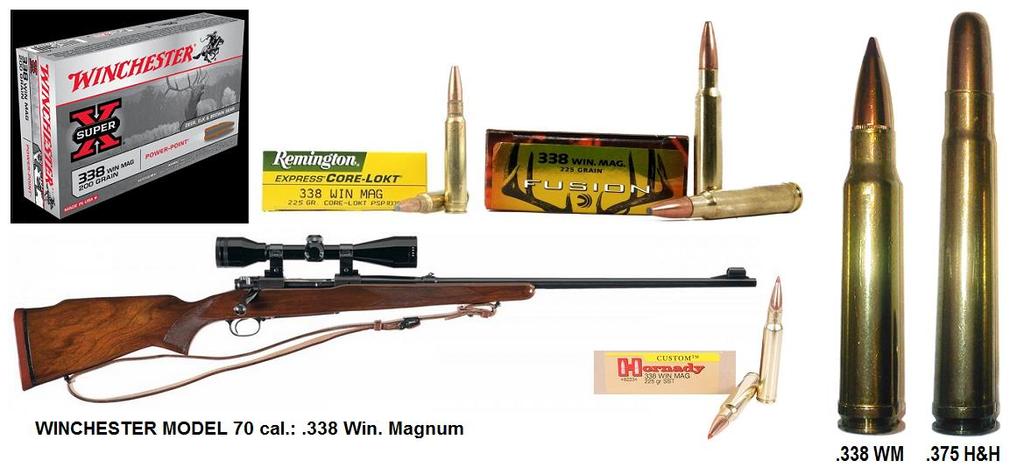 .338 Win. Magnum A Winchester cég 1958-ban mutatta be a.338 Win. Magnum-ot. A kaliber alapötletét a.375 H&H Magnum hüvelyének 72 mm-ről 63,5 mm-re történő rövidítése szolgáltatta.