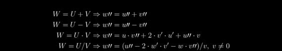 2 Másodrendű deriváltak rendezett hármasokkal A másodrendű differenciál-aritmetikában a következő szám-hármasokat használjuk Itt jelöli rendre a függvény-, az első derivált- és a második derivált