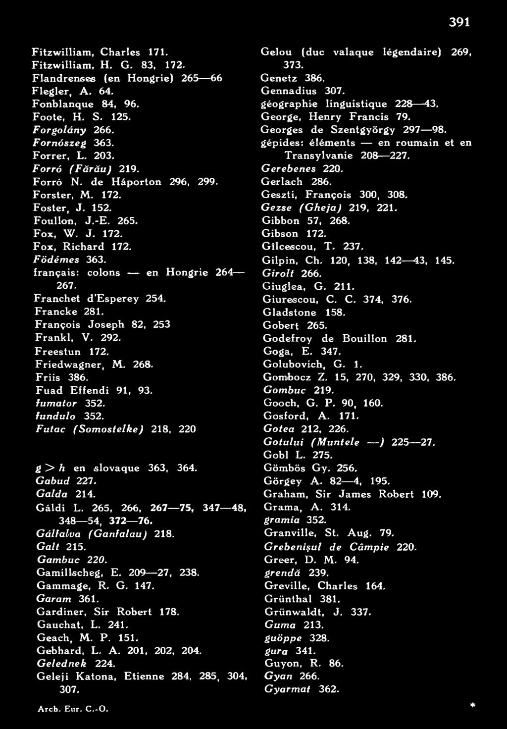 209 27, 238. Gammage, R. G. 147. Garam 361. Gardiner, Sir Robert 178. Gauchat, L. 241. Geach, M. P. 151. Gebhard, L. A. 201, 202, 204. Gelednek 224. Geleji Katona, Etienne 284, 285, 304, 307. A rch.