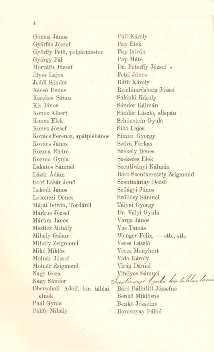 , Gon... zi Jliuos Gyárfás JÓzsef G~'örJry Petö, polgármestl."r Györj.'Q' Pál Hor\"áth József 111Yt'S Lnjos Jed/li Sándor Kacsó Den s Kereke~ Samu Kis.