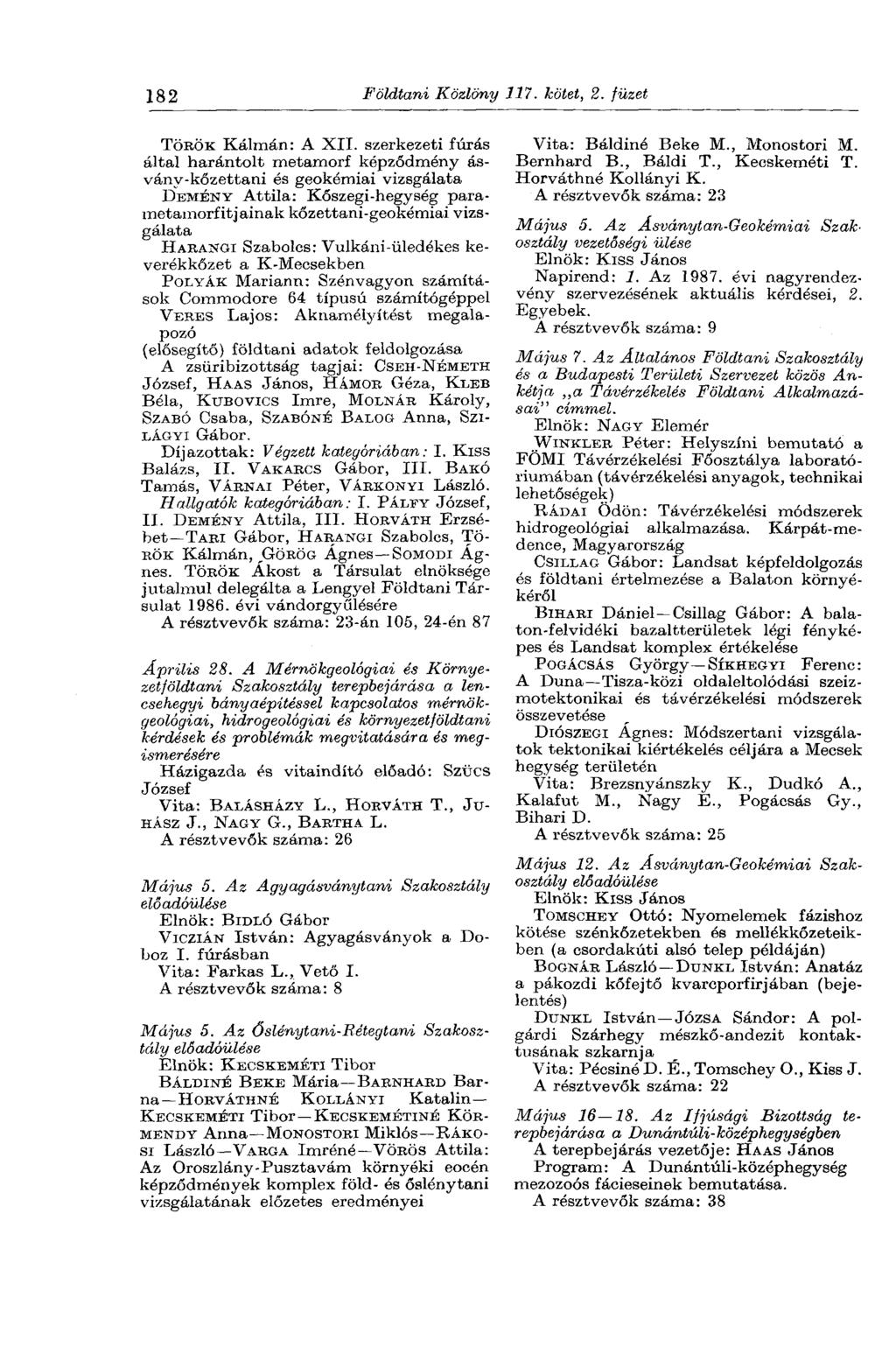 182 Földtani Közlöny 117. kötet, 2. füzet TÖRÖK Kálmán: A XII.