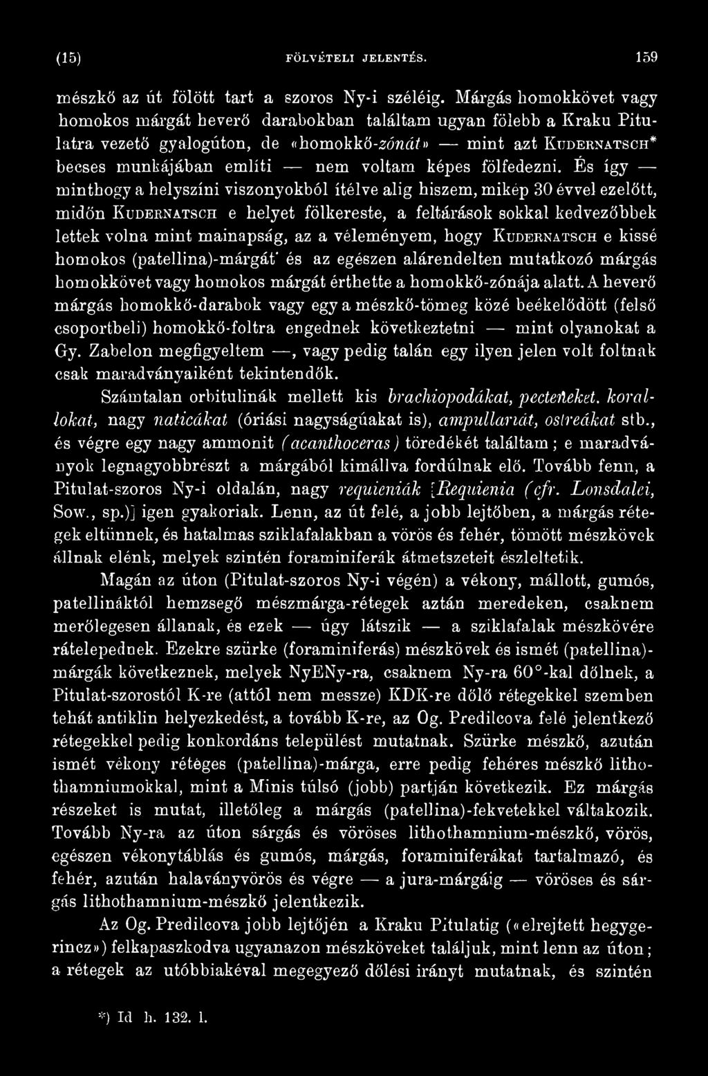 véleményem, hogy Kuderhatsch e kissé homokos (patellina)-márgáf és az egészen alárendelten mutatkozó márgás homokkövet vagy homokos márgát érthette a homokkő-zónája alatt.