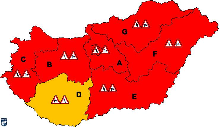 Veszélyjelzés Riasztás (1-3 órán belül bekövetkező veszélyekre hívja fel a figyelmet!