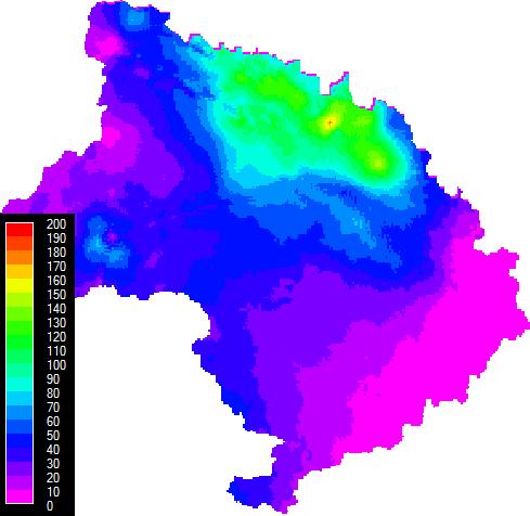 Árhullám-szimulációs alkalmazás a Felső-Tiszán: Az árhullámot kiváltó csapadékösszeg a 2015.11.