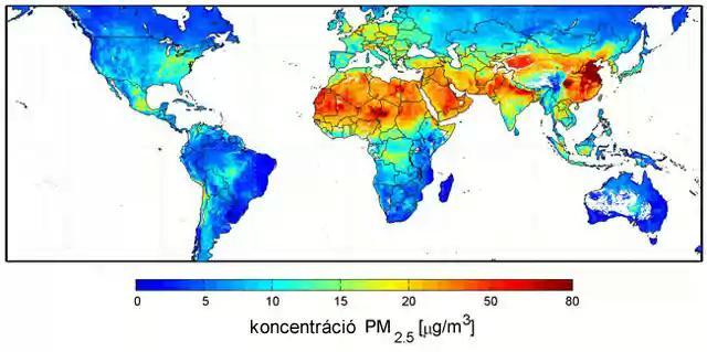 A szállópor területi eloszlása Föld egyes régióiban Globális portérkép 2001 és 2006 közötti időszakra Magyarországon Budapest, Miskolc,