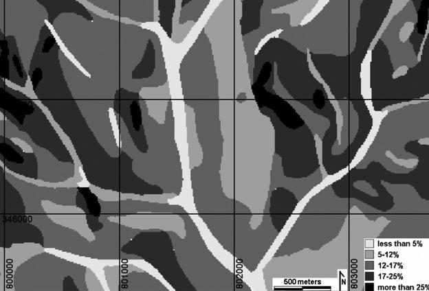 Slope category map with a scale of 1 : 25