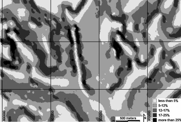 Map 5. Slope category map with a scale of 1 : 10 000 of the study area (compiled with digital method) Map 6.