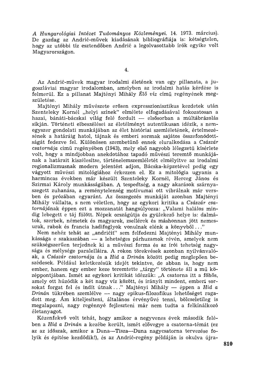 A Hungarológiai Intézet Tudományos Közleményei. 14. 1973. március).