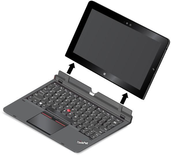 2. Távolítsa el a táblagépet a billentyűzetről. Megjegyzés: A billentyűzet használata közben ne távolítsa el a táblagépet a ThinkPad Helix Ultrabook Pro Keyboard billentyűzetről.