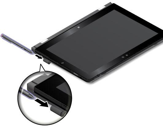 Helyezze be a Tablet Digitizer Pen tollat vagy a ThinkPad Active Pen tollat a nyíllal