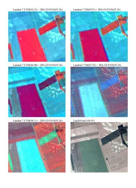 Űrfelvétel idősor és légifelvétel összehasonlítása Multispektrális Landsat (30 m) és pankromatikus IRS (6m) űrfelvételek