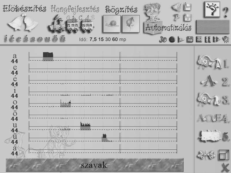 4.5. Idődiagramok A program elindítása után válasszuk a Beszédjavítás-terápia Hangfejlesztés modulját, majd az 5-ös gyakorlatot (18. ábra).