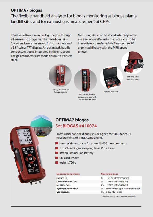 OPTIMA7 biogas Rugalmas megoldás biogáz mérésére biogáz üzemekben, hulladéklerakókban, CHP motorok kipufogógázainak mérésére hordozható kivitelben Letisztult menürendszerrel követhetőek végig a