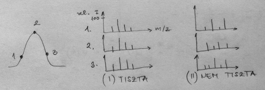 - csúcstisztaság vizsgálat: - egy kapott csúcs egy vagy több komponensnek felel-e meg - veszünk 3 pontot a csúcson és megnézzük, hogy a pontokhoz tartozó spektrumok egy komponenshez tartoznak-e: -