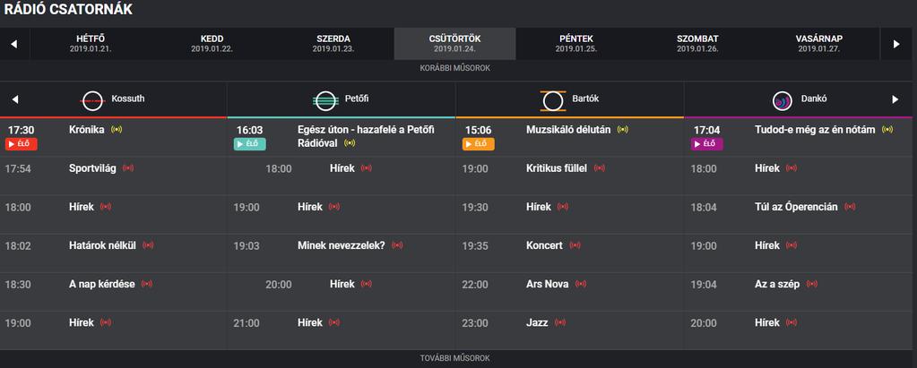 A főmenü műsorújság menüpontjából is elérhető a