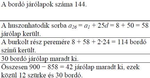 Csak bordó színű lapokat rakott le az első és az utolsó sorba. Ezen kívül a többi sor két szélén levő 1 1 járólap is bordó, az összes többi lerakott járólap szürke.