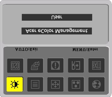 Kezelési utasítások Acer ecolor Management 1. lépés: Az gombbal nyissa meg az Acer ecolor Management OSD menüjét, illetve jelenítse meg a működési módokat 2.
