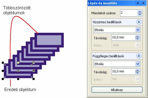 ISMERKEDÉS A PROGRAMMAL 21 1-2. ábra A Vízszintes beállítások csoportban a másolatok elhelyezkedésének vízszintes, a Függőleges beállítások csoportban a függőleges tulajdonságait állítjuk be.