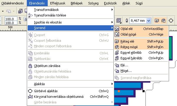 ISMERKEDÉS A PROGRAMMAL 25 Új sorrendbeállító parancsok Új parancsok jelentek meg az Elrendezés menü Sorrend almenüjében is (lásd az 1-6. ábrát).