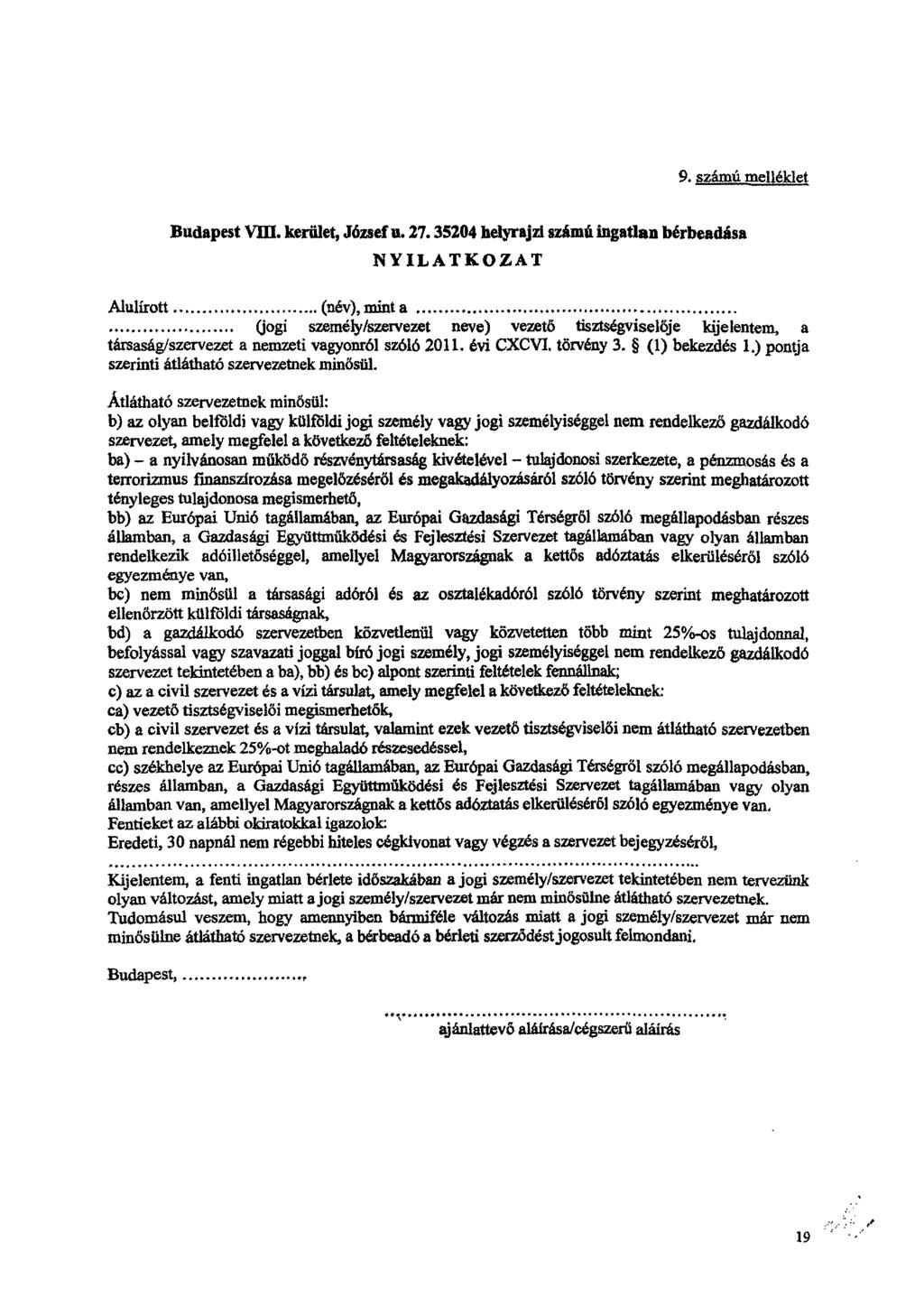 9. számú melléklet Budapest VIII. kerület, József U. 27.