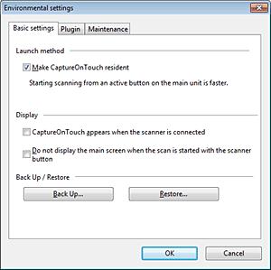 Környezeti beállítások A CaptureOnTouch program környezeti beállításainak elvégzéséhez nyissa meg az [Environmental settings] [Környezeti beállítások] párbeszédpanelt.