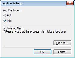 Log settings (Naplóbeállítások) A [Settings] [Beállítások] gombra kattintva megjelenik a Log file settings
