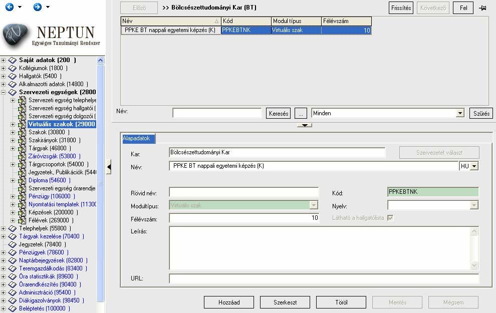 Virtuális szakok felület 7.