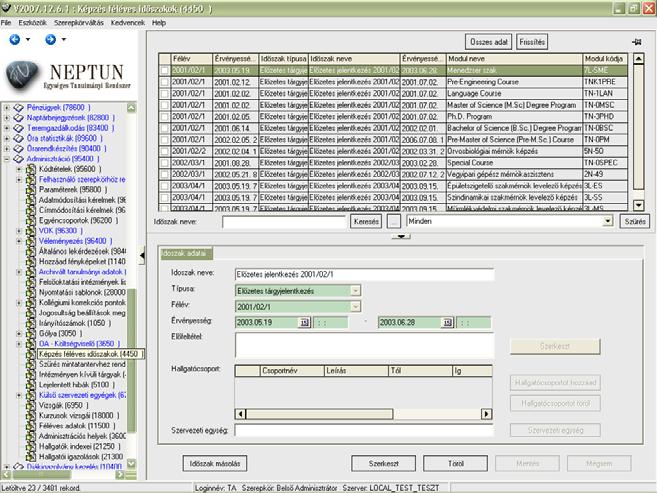 segítségével. Az időszakokat a Képzések / Képzés időszakai menüponton hozzuk létre, egy képzés alatt, de az Időszak másolás gomb segítségével további képzésekhez rendelhetjük.