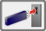 Az USB flash memória behelyezése vagy eltávolítása Behelyezéskor/eltávolításkor ügyeljen arra, hogy a memória megfelelően legyen beigazítva, és teljesen be legyen helyezve/ki legyen húzva.