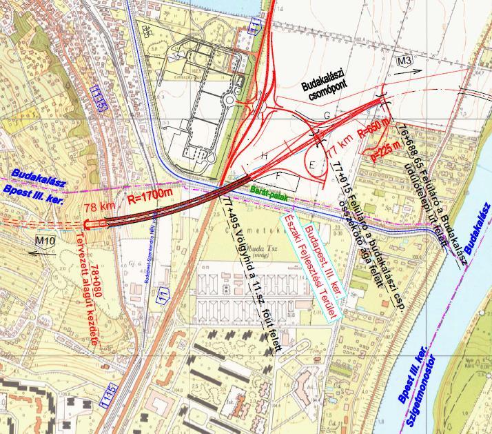 Csomópont környezetének bemutatása Meglévő M0 autóút és jelenlegi csatlakozása a 11 sz.