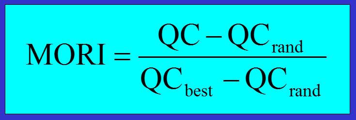 Megoldás: QC viszonyítása random mintán kapott struktúra QC-jéhez MORI = Measure of Relative Improvement Ez